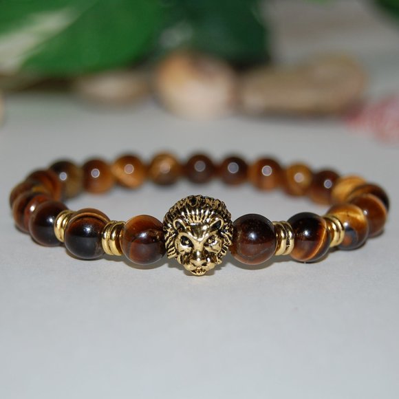 Tiger Eye Bracelet,Lion Bracelet,Tiger Eye Lion Bracelet,Rasta Lion Brac… - Picture 1 of 3